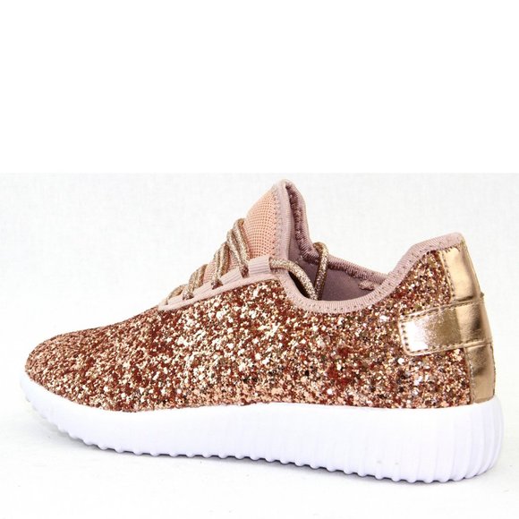 Forever Link Shoes Cute Rose Gold Metallic Colors Glitter Sneakers